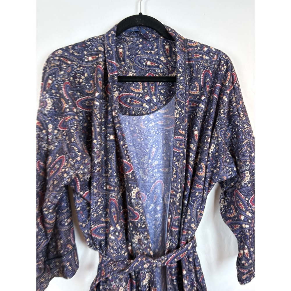 Towncraft Paisley Robe Navy Blue Burgundy Gold One Size Made in USA Housecoat
